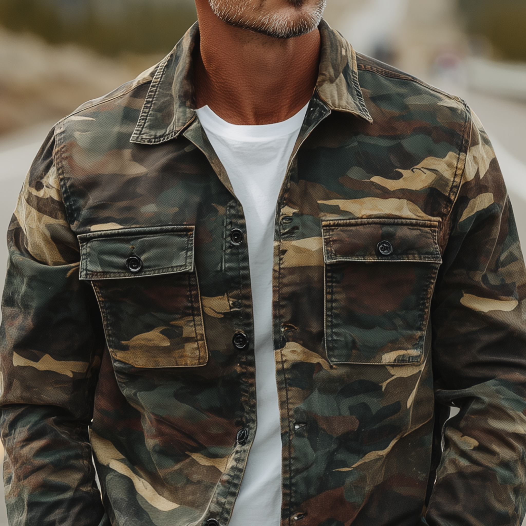Men's Classic Vintage Washed Camouflage Cotton Blend Long Sleeve Shirt MTA3161G1K