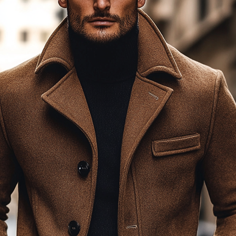 Men's Blended Wool Lapel Button Mid-length Coat MTA2024K1X