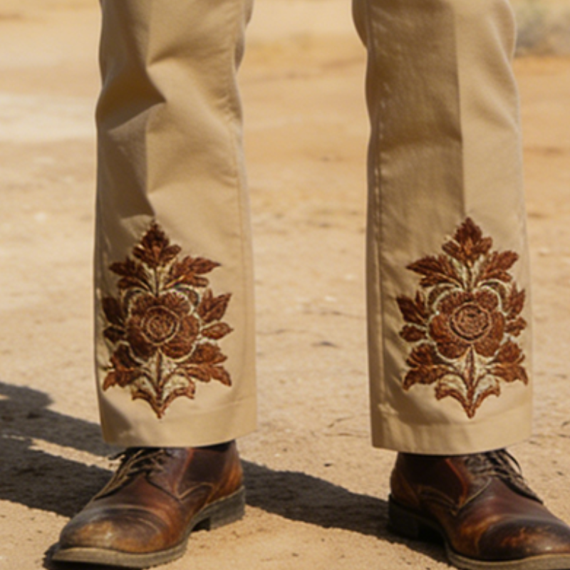 Men's Retro Cotton Embroidered Casual Pants MTZ1243A1TO