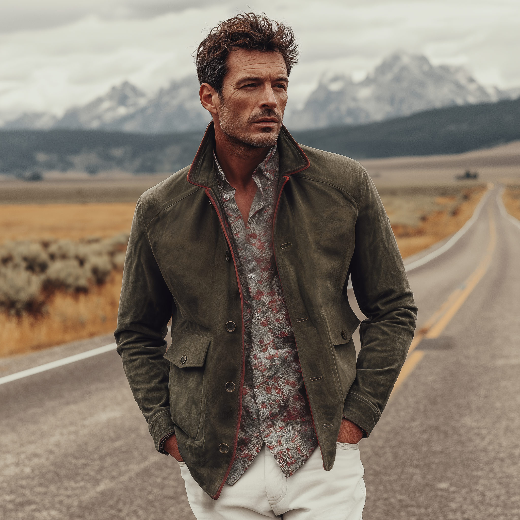 Men's Classic Casual Western Style Lapel Suede Jacket MTA0885I7K