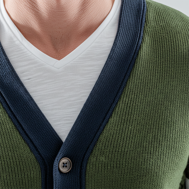 Men's Winter Fashion Contrast Color Cotton Yarn Knitted Thin Cardigan MTA2075J1P