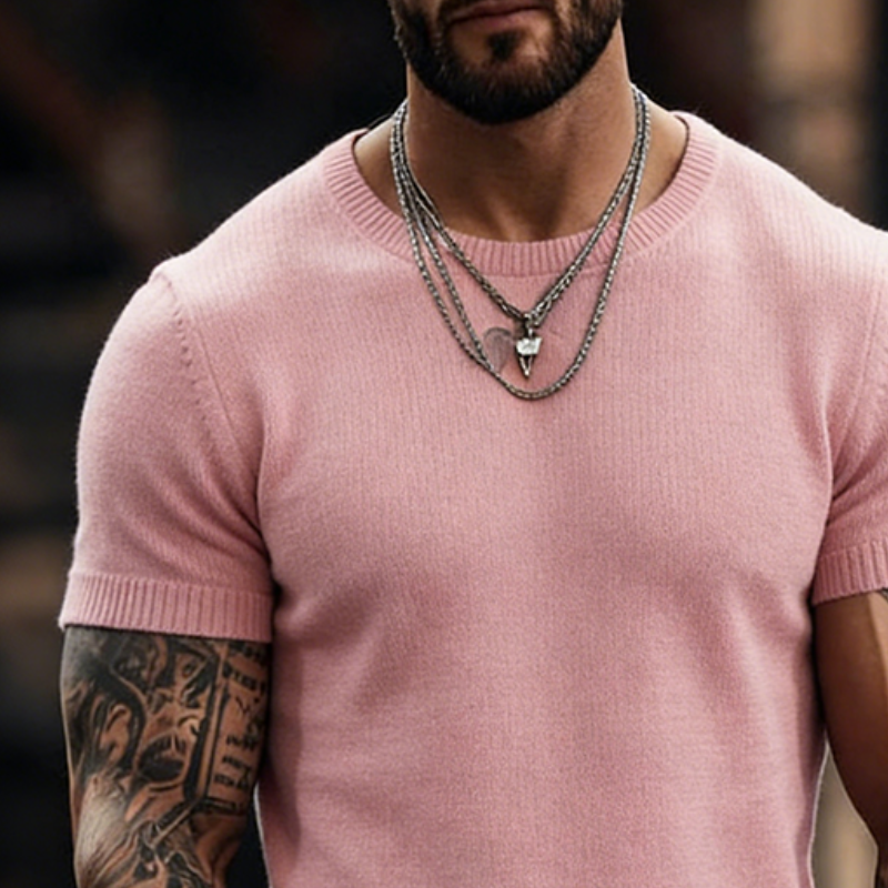 Men's Retro Casual Knitted Crew Neck Short-Sleeved T-shirt MTZ2783A8TO