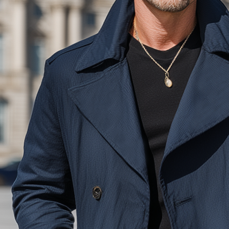 Men's Classic Navy Blue Double-breasted Trench Coat MTA1372I9U