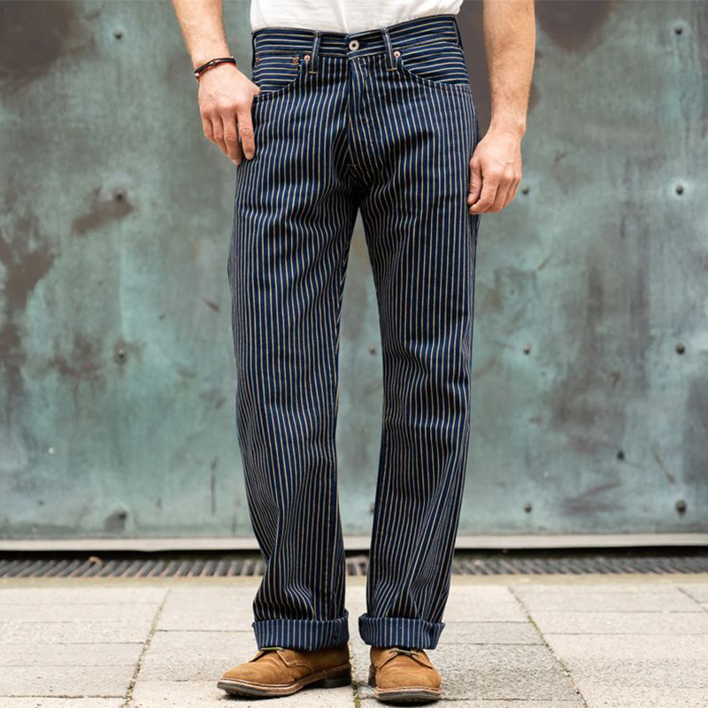Men's Classic Cotton Blend Navy Blue Vertical Striped Straight Leg Pants Pants