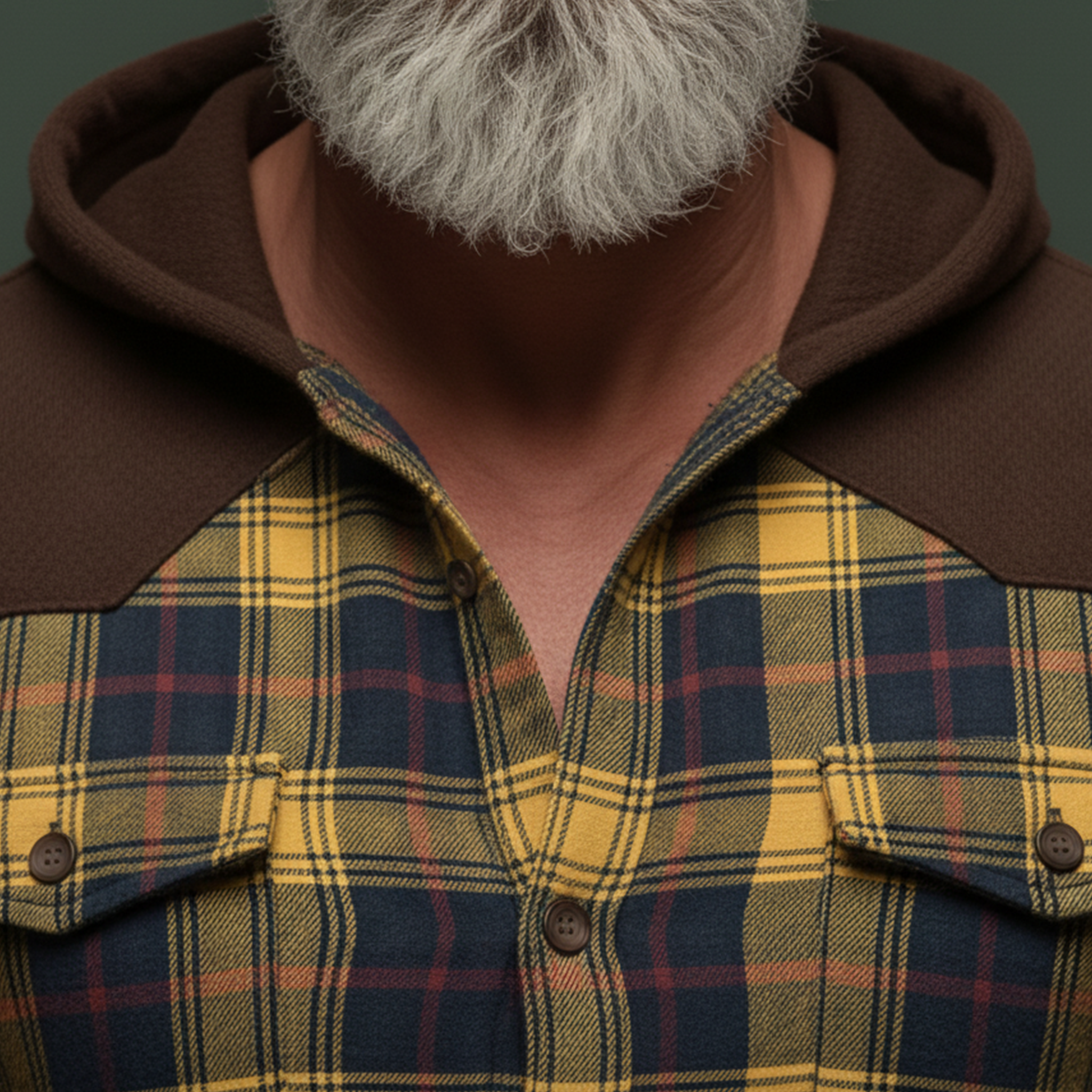 Men's Casual Rugged Style Patchwork Faux Suede Hooded Plaid Brushed Long-Sleeve Shirt MTA1313K7K