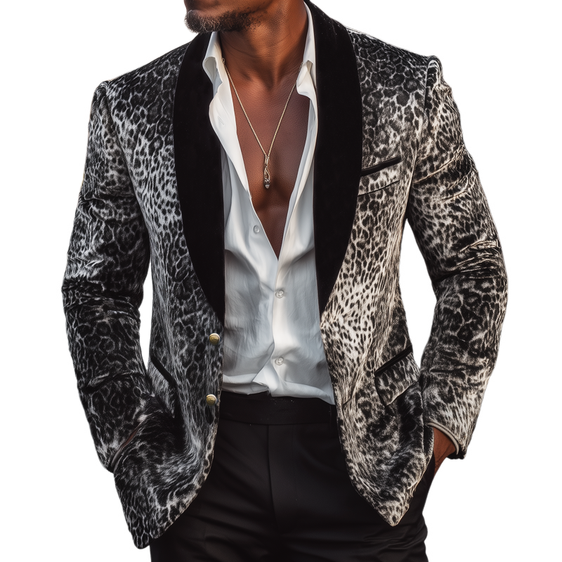 Men's Vintage Leopard Velvet Two-Button Lapel Blazer MTA2884H2U