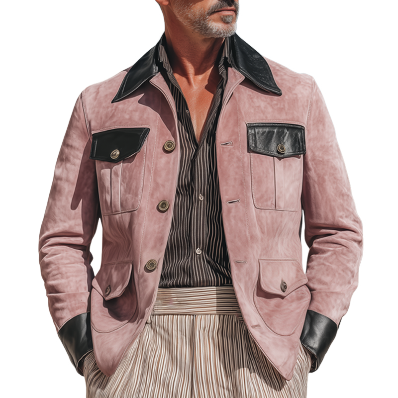 Men's Classic Suede And PU Leather Button-down Jacket MTA1689I5U