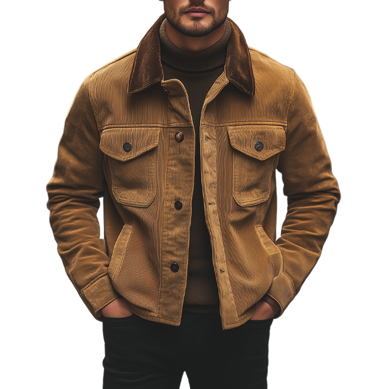 Men's Vintage Corduroy Colorblock Single Breasted Jacket MTA1636I0X