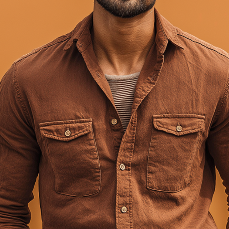 Men's Retro Casual Cotton Washed Collar Lapel Long Sleeve Shirt MTZ0598A7TO