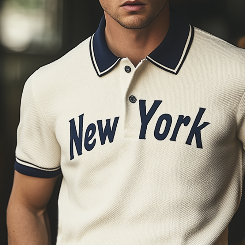 Herre klassisk sommer-T-skjorte med strikket «New York»-logo MTA1134F3U