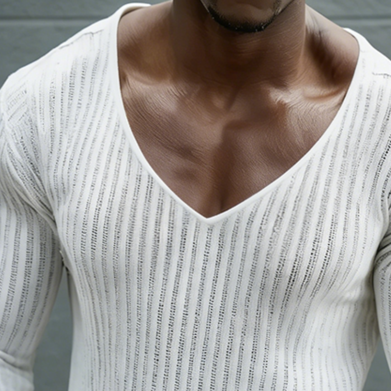 Men's Retro Casual Knit Ultra-Thin V-Neck Long Sleeve T-Shirt MTZ2943A6TO