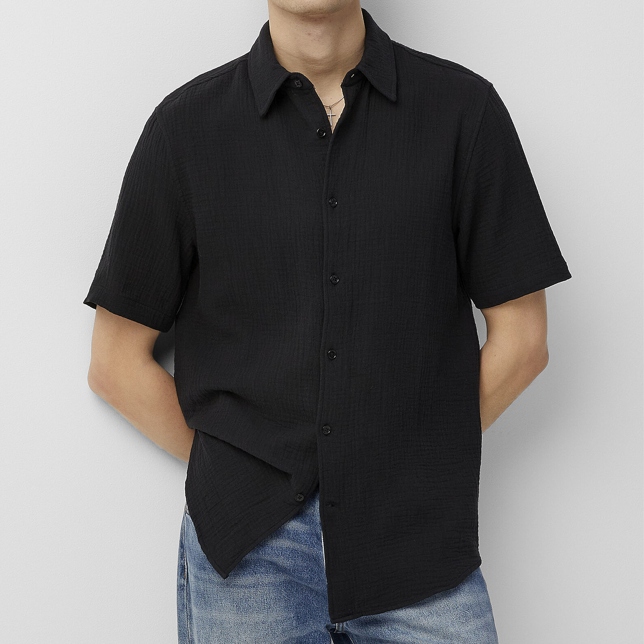 Men's Spring And Summer Casual Pleated Cotton Blended Short Sleeve Shirt MTA1846G9K