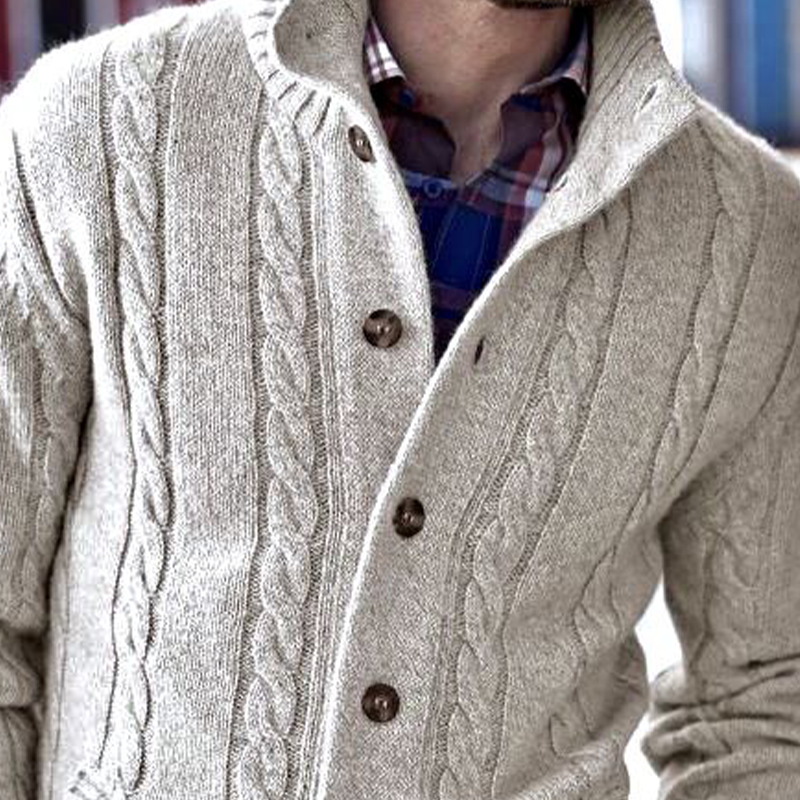 Men's Solid Color Cable Knit Textured Button-down Cardigan MTA1376K6X