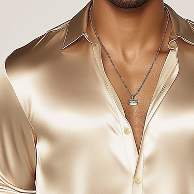 Men's Classic Business Solid Color Satin Long Sleeve Shirt MTA1977G9U