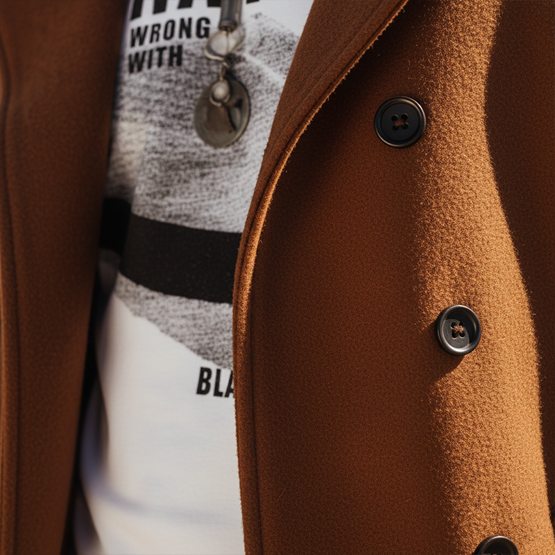 Men's Winter Fashion Patchwork Sleeves Faux Wool Double-breasted Coat MTA2845I4P