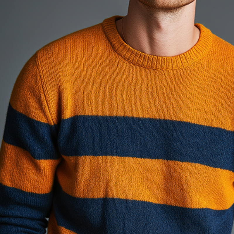 Men's Retro Casual Colorblock Pullover Crew Neck Sweater MTA0940J1TO