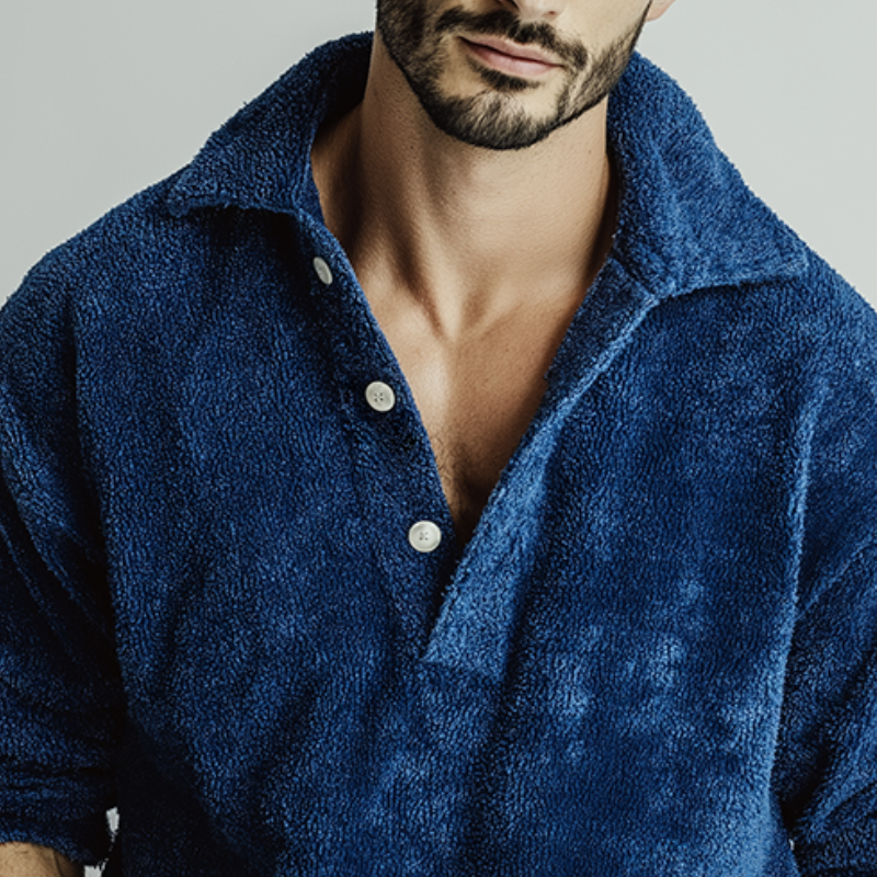 Men's Retro Casual Plush Pullover Collar Button-Up Sweatshirt MTA2898J8TO