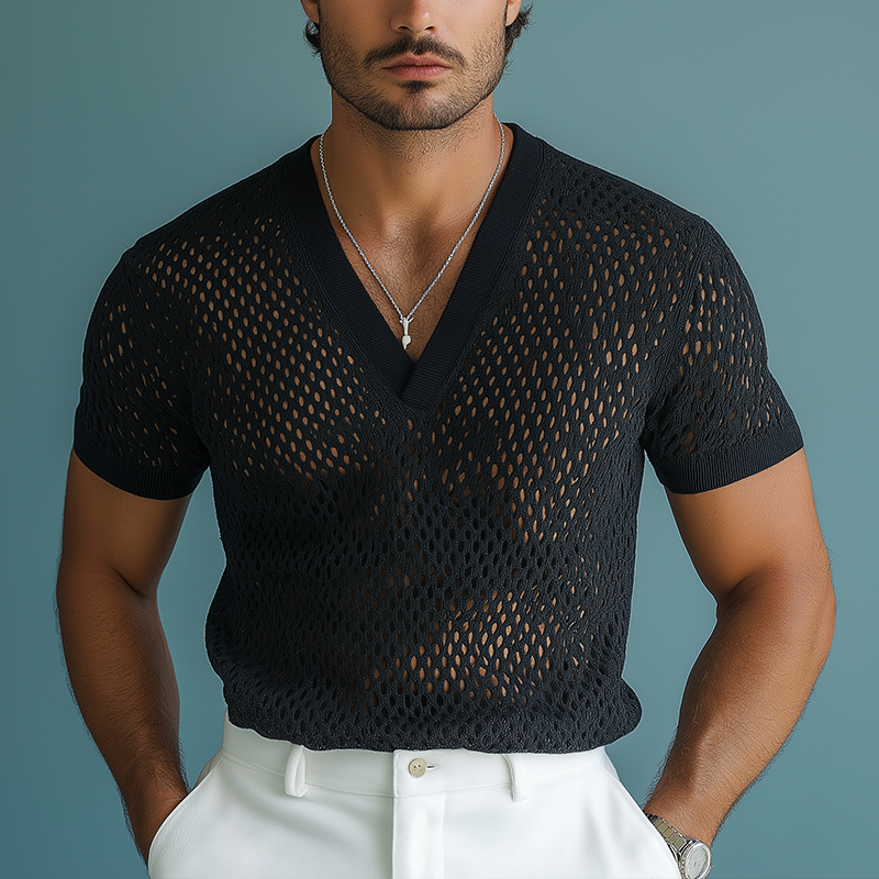 Men's Summer Fashion Knitted Mesh Short Sleeve T-Shirt MTA2278G6P