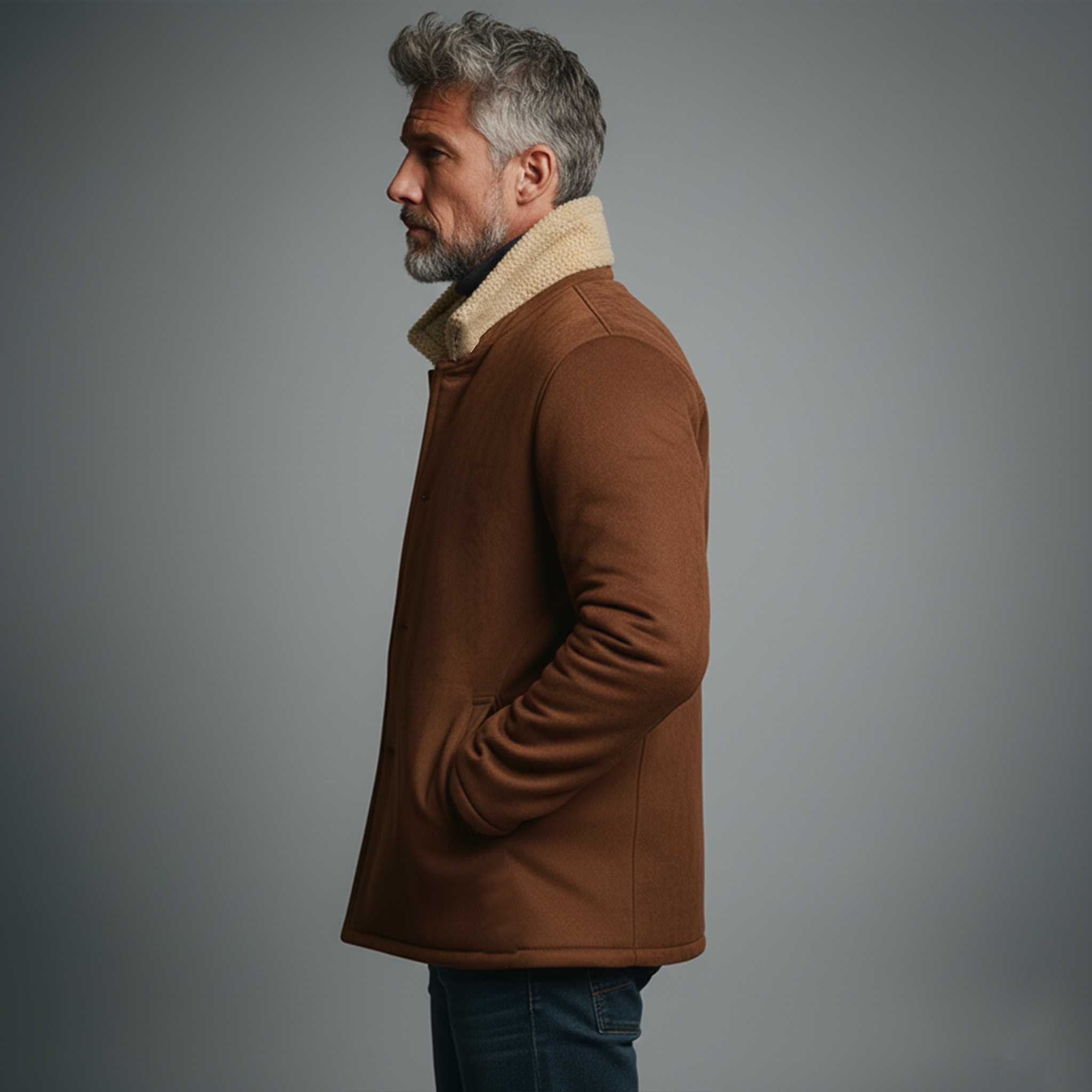 Men's Classic Light Business Fleece Lined And Stand Collar Faux Suede Jacket MTA0320K7K