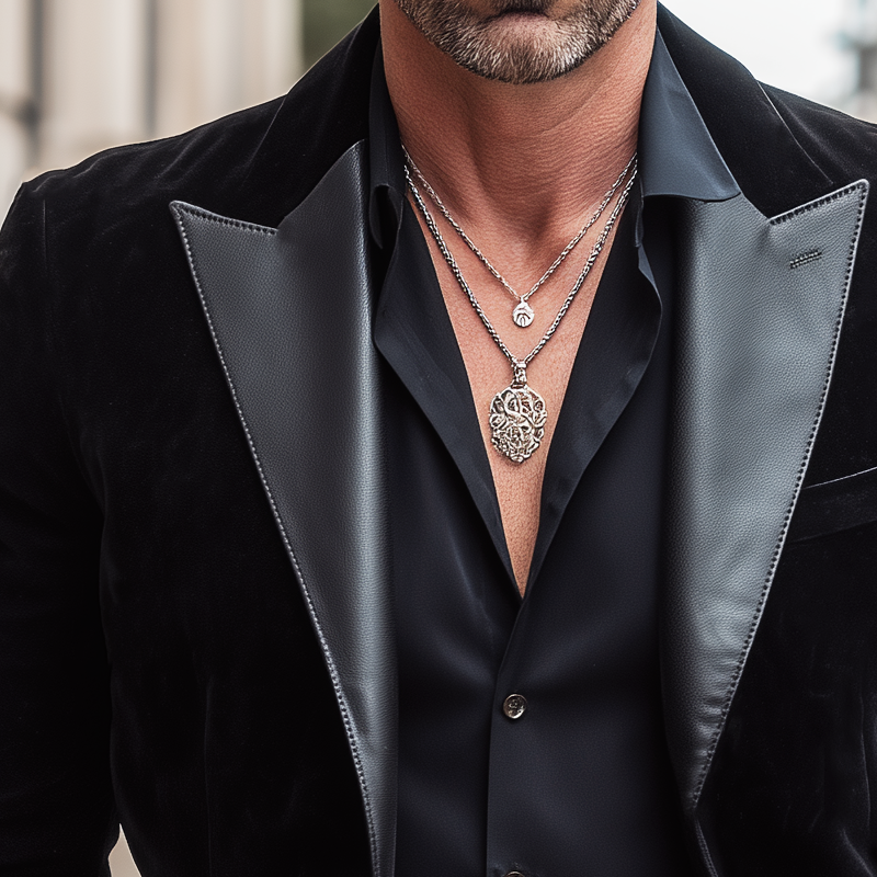 Men's Business Two-button Velvet And PU Leather Patchwork Blazer MTA3075H6U