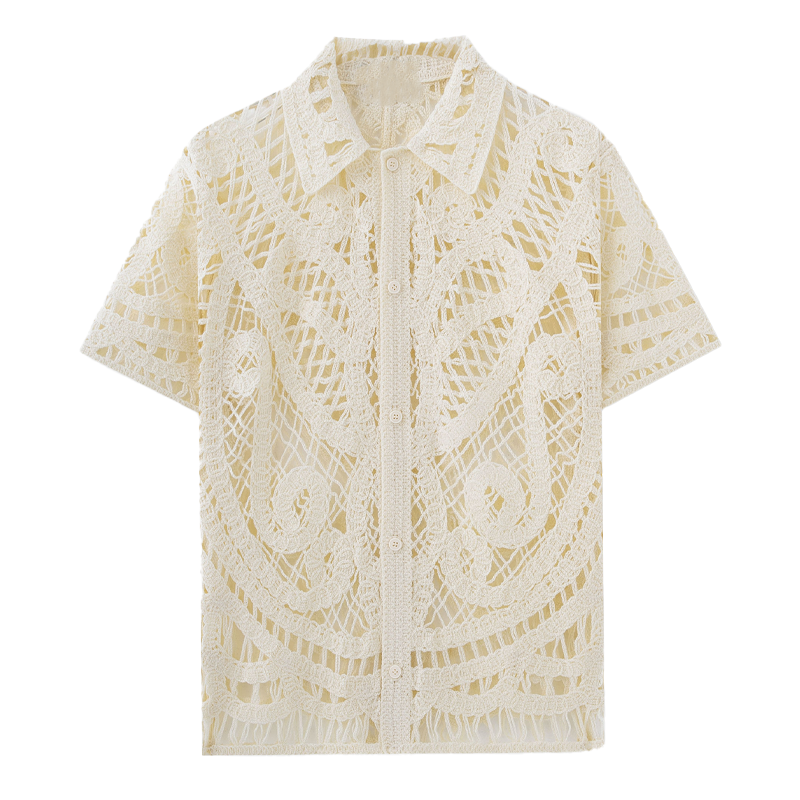 Men's Solid Color Knitted Jacquard Short-sleeved Shirt MTA0599F1X