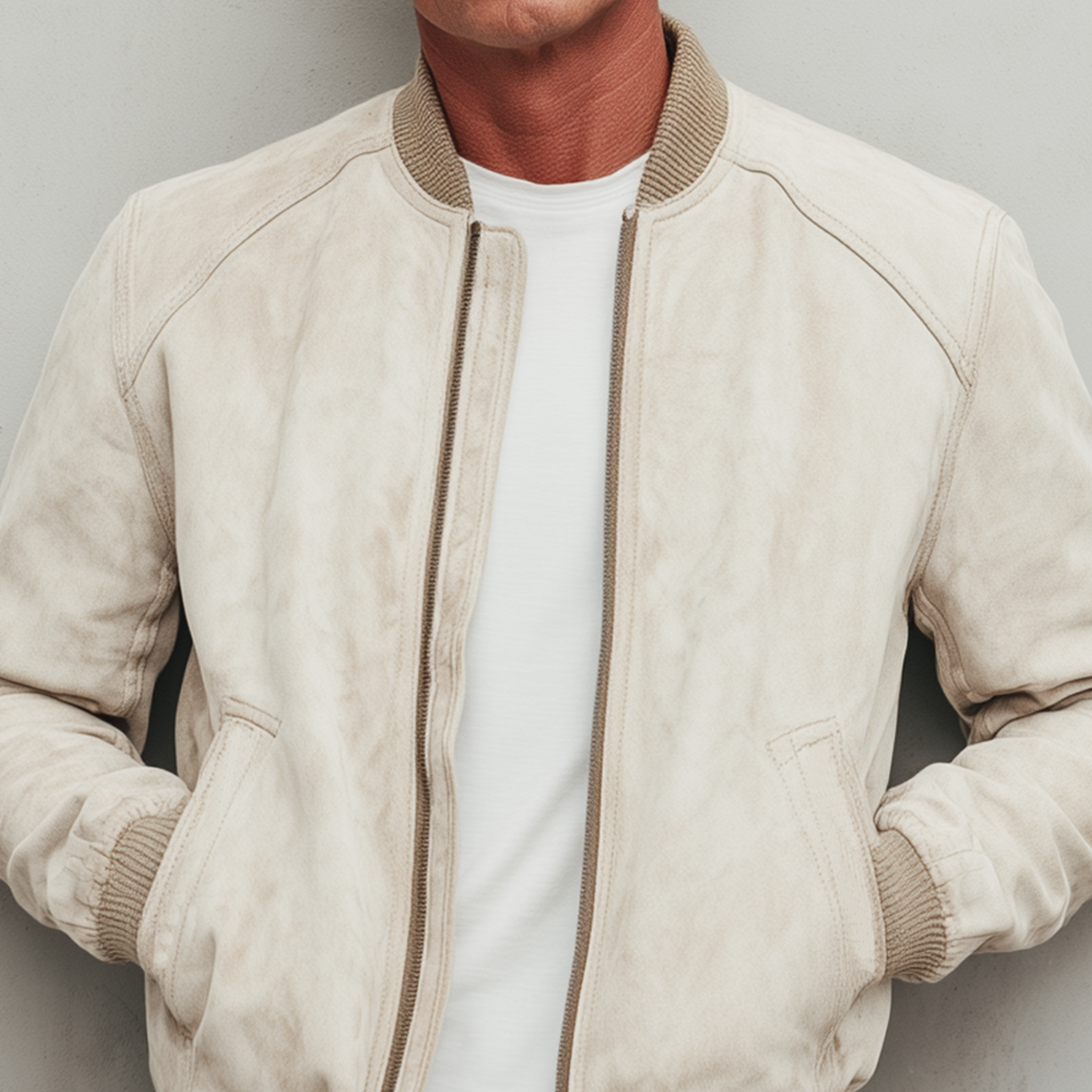 Men's Classic Casual Lightweight Suede Zip-Up Bomber Jacket MTA2845G0K