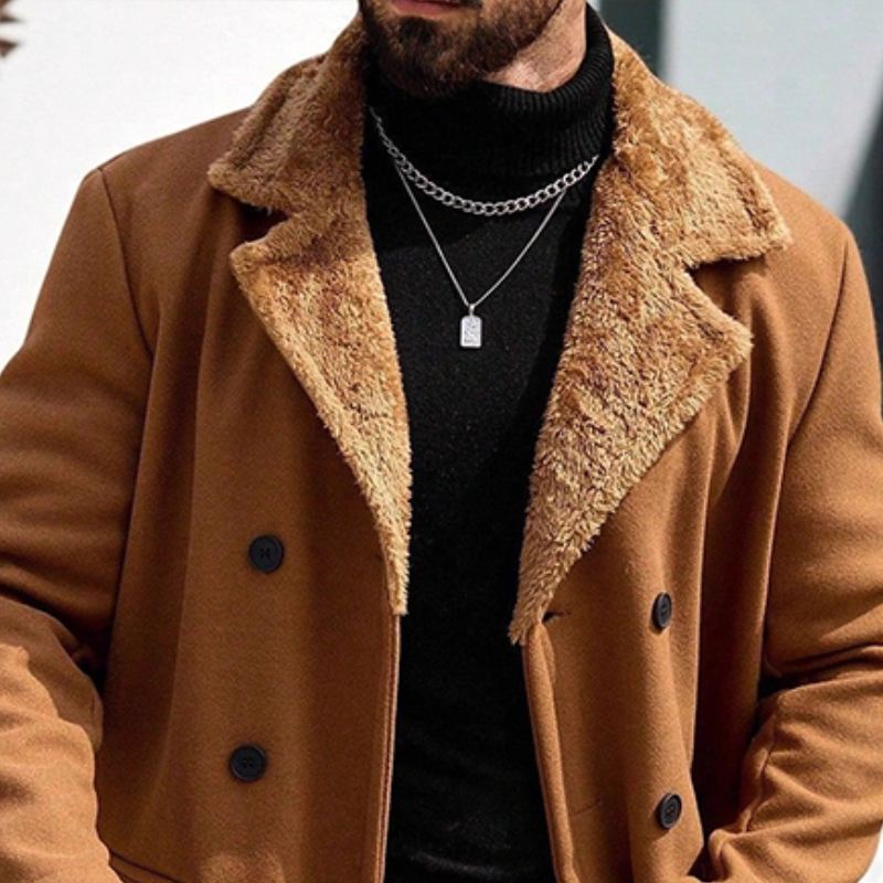 Men's Retro Casual Fur Collar Double-Breasted Overcoat MTA2893J8TO