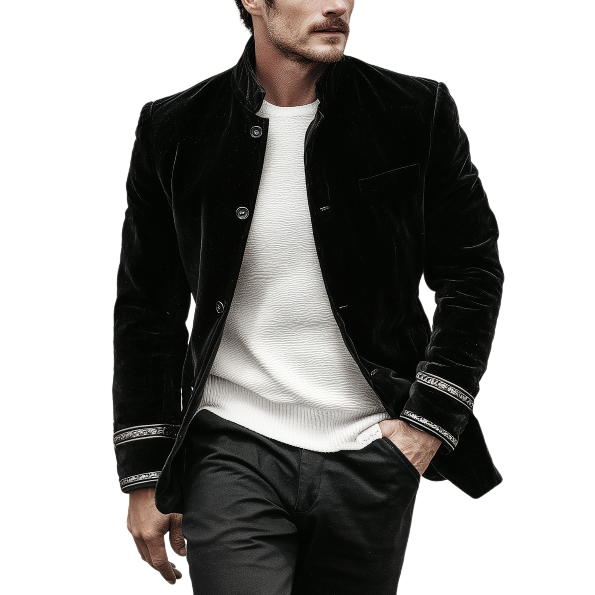 Men's Classic Retro Stand-up Collar Embroidered Velvet Jacket MTA1662I5K