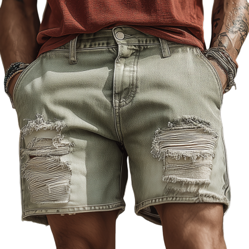 Men's Fashion Outdoor Denim Washed Ripped Loose Shorts TA2434F7M