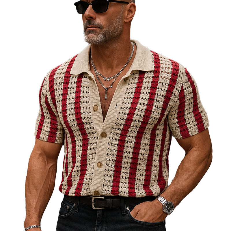 Men's Summer Retro Wool Hollow Short Sleeve Shirt MTA1787F9P