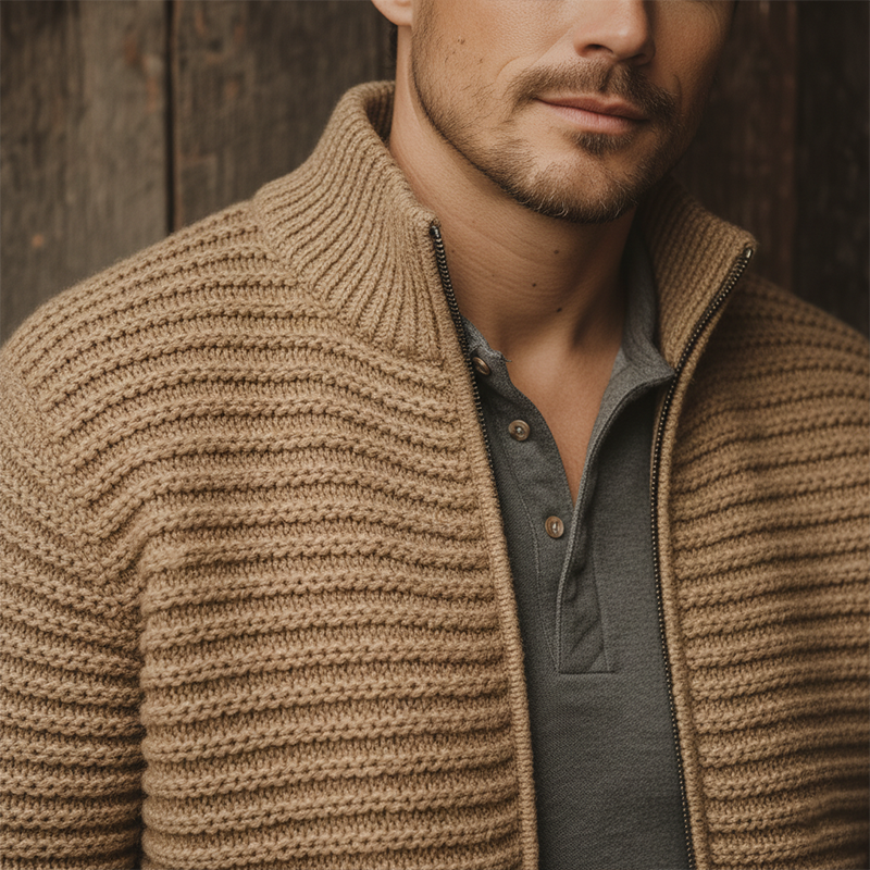Men's Winter Fashion Cotton Knitted Striped Zipper Cardigan MTA1394J7P