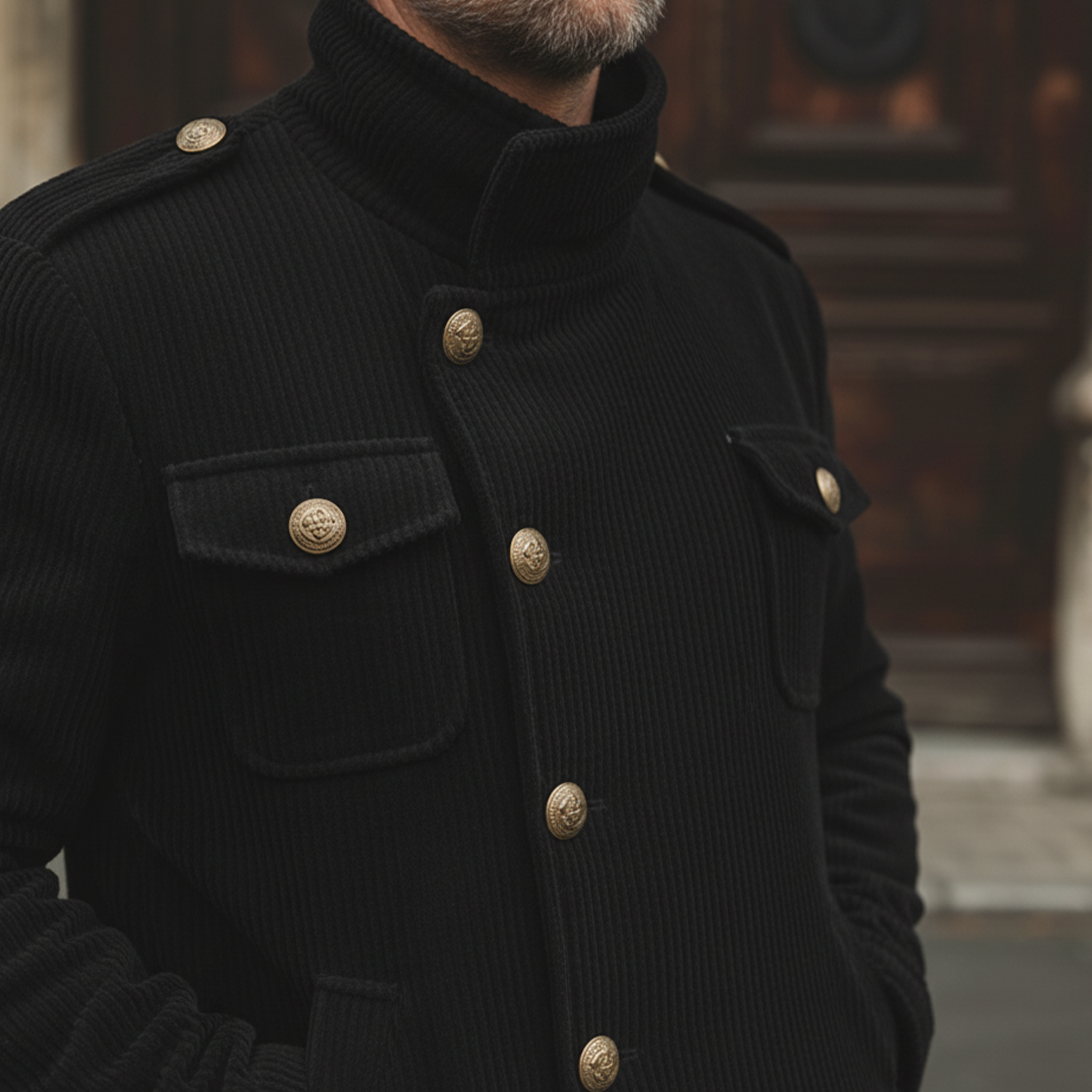 Men's Classic Retro Stand-up Collar Corduroy Multi-pocket Jacket MTA3092K5K