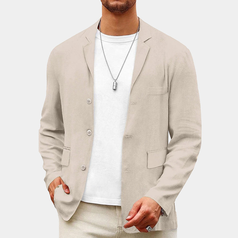 Men's Solid Color Cotton And Linen Single-Breasted Blazer MTA0316F4X
