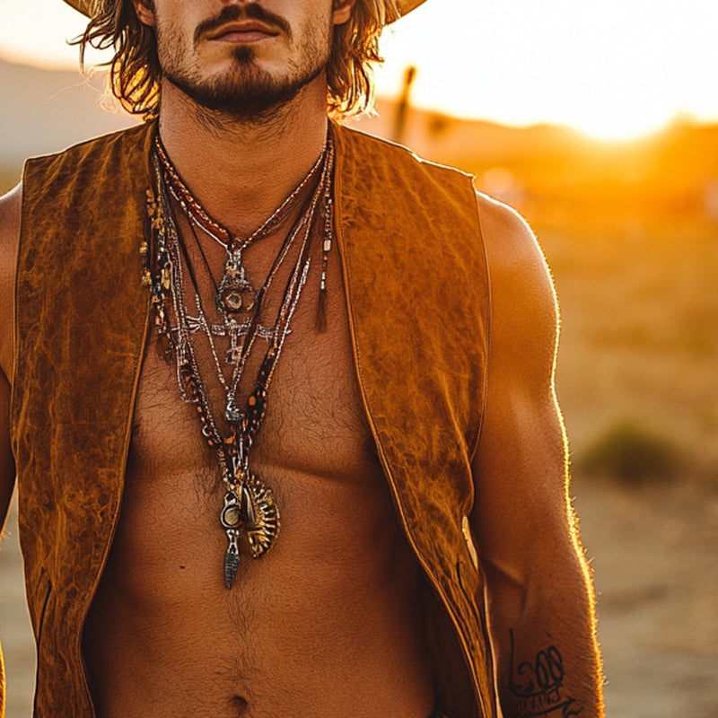 Men's Vintage Western Cowboy Suede V-Neck Vest MTA0984E4X