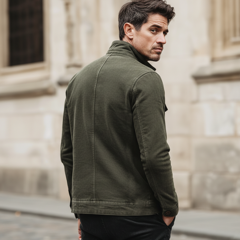 Men's Classic Army Green Stand-collar Suede Button-up Jacket MTA0158L5U