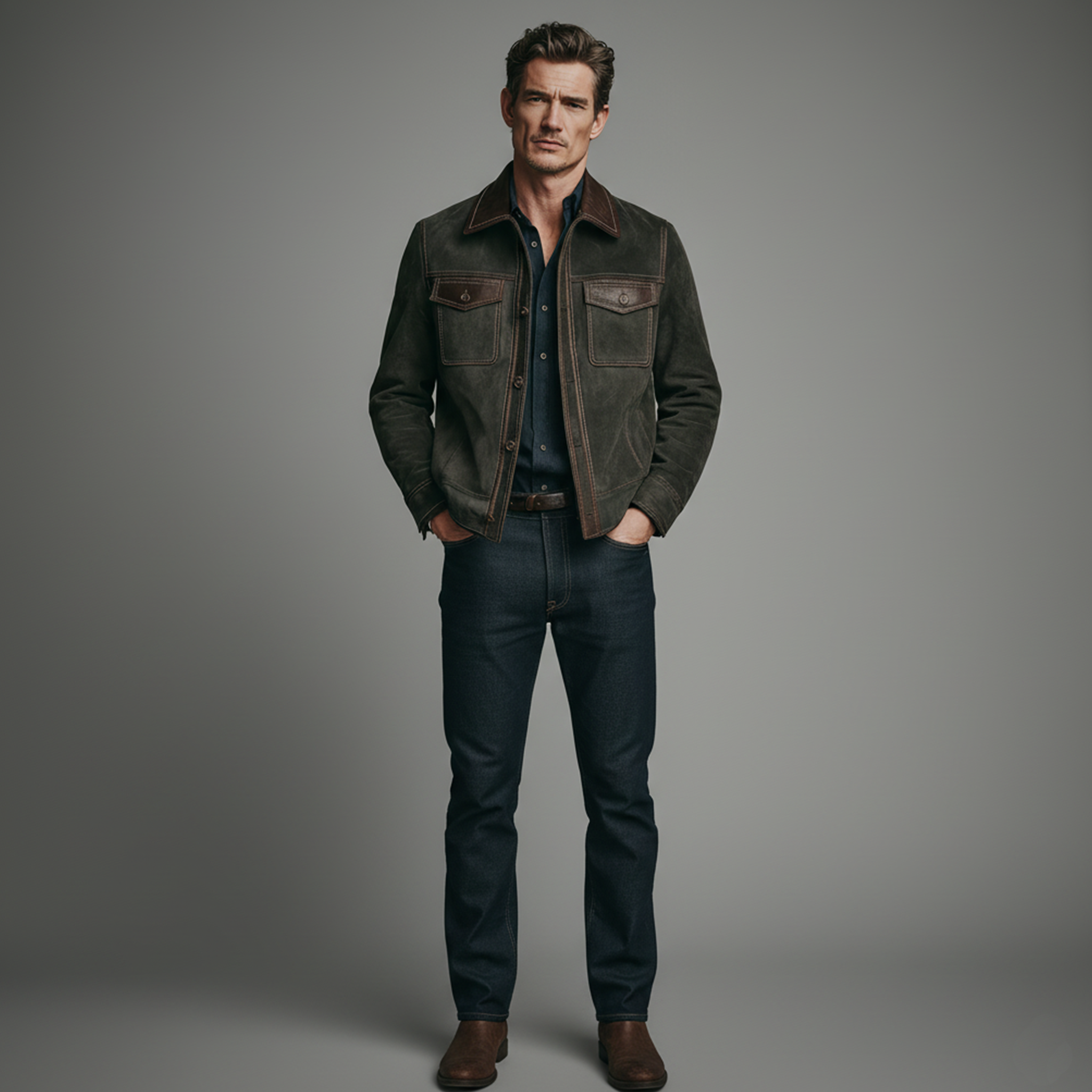 Men's Classic Casual PU Leather Lapel Zipper Faux Suede Slim Fit Jacket MTA1369J9K