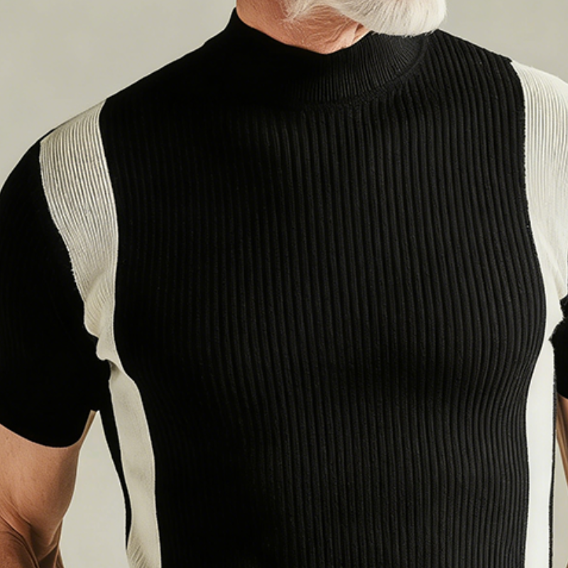 Men's Retro Casual Knit Striped High Neck Short Sleeve T-Shirt MTZ0455B0TO