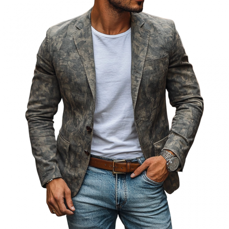 Men's Casual Outdoor Camouflage Print Notched Lapel Single-breasted Slim Fit Blazer MTA2819D3M