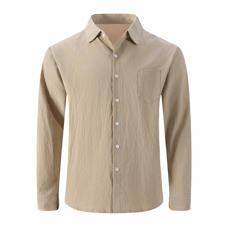 Men's Cotton Blended Solid Color Casual Long Sleeve Shirt MTA1974G7X