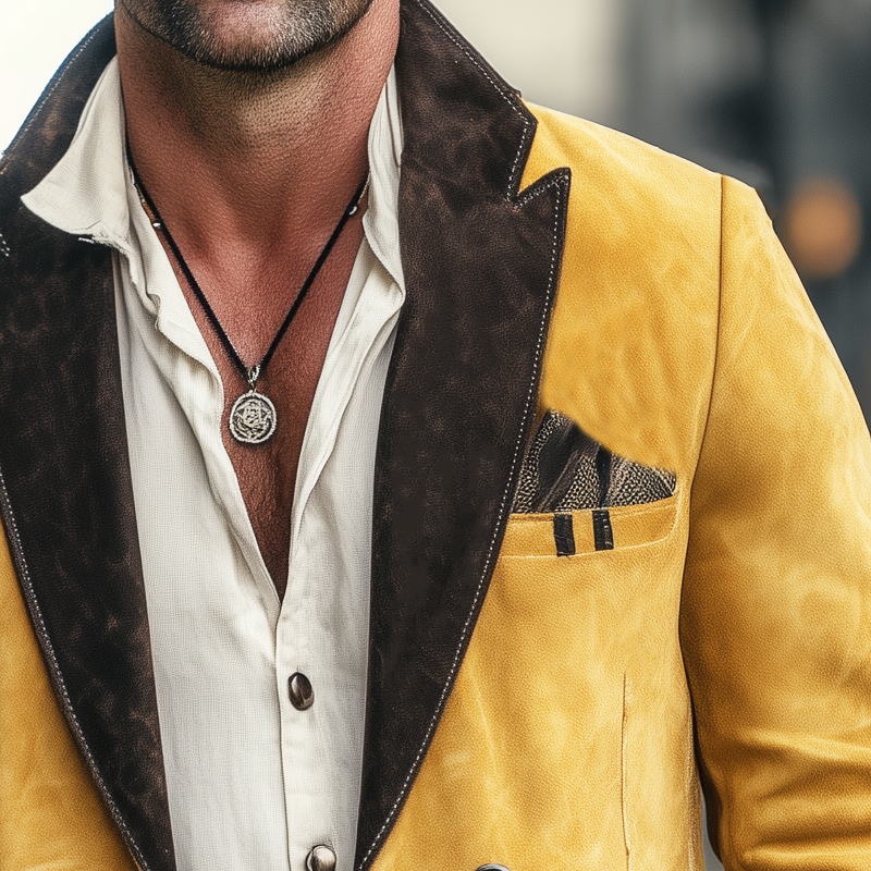 Men's Vintage Suede Colorblock Collar Two-Button Blazer MTA2271H0U