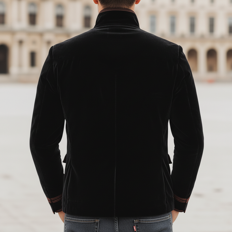 Men's Retro Velvet Stand Collar Multi-Button Slim Fit Jacket MTA1188K3U