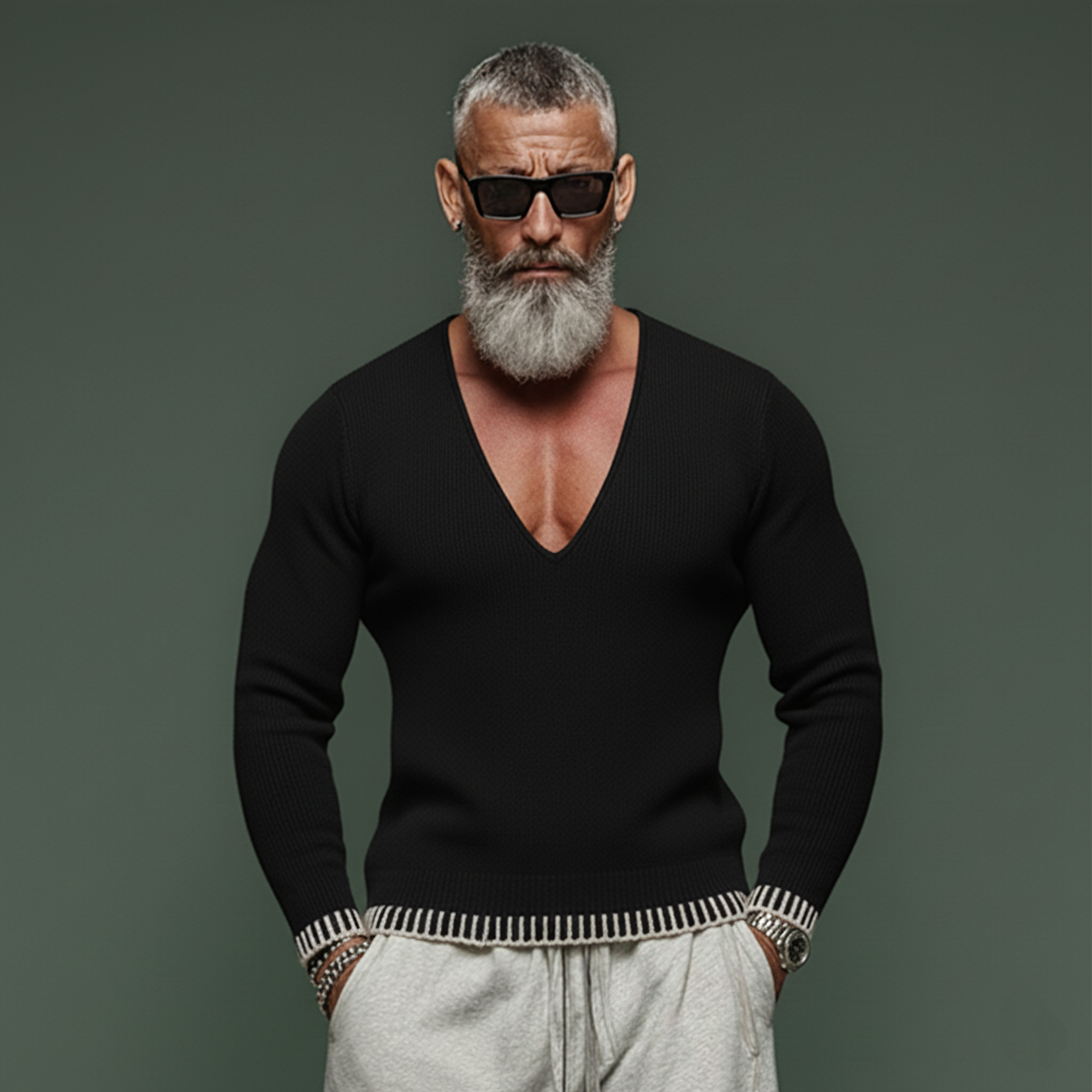 Men's Fashionable And Unique Deep V-neck Slim Fit Sweater MTA2922J7K