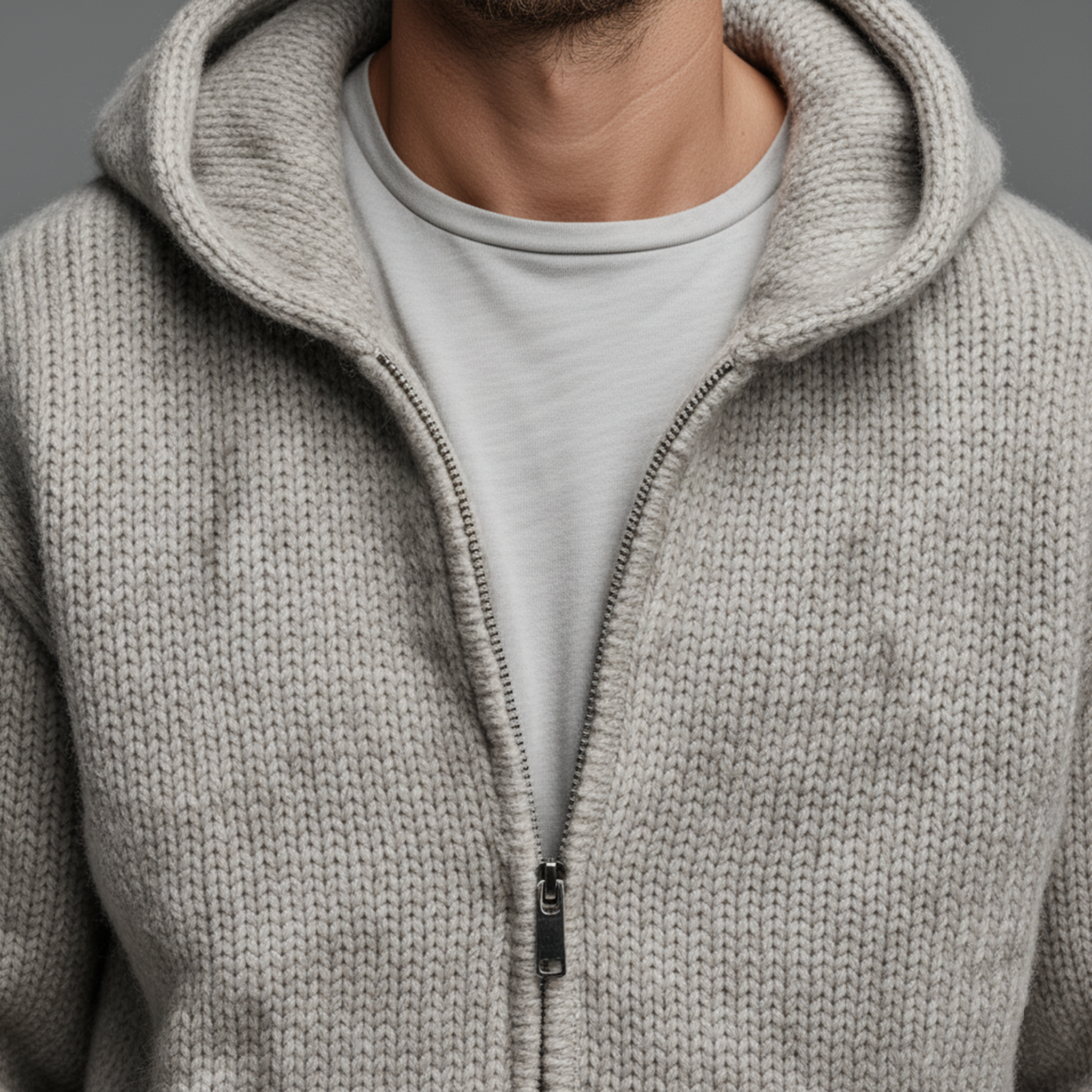 Men's Classic Casual Hooded Zippered Knit Cardigan MTA1590J7K