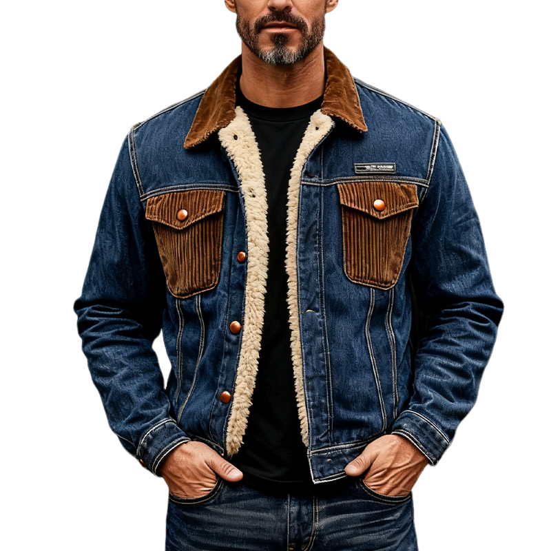 Men's Vintage Corduroy Paneled Denim Jacket MTA2430J3X