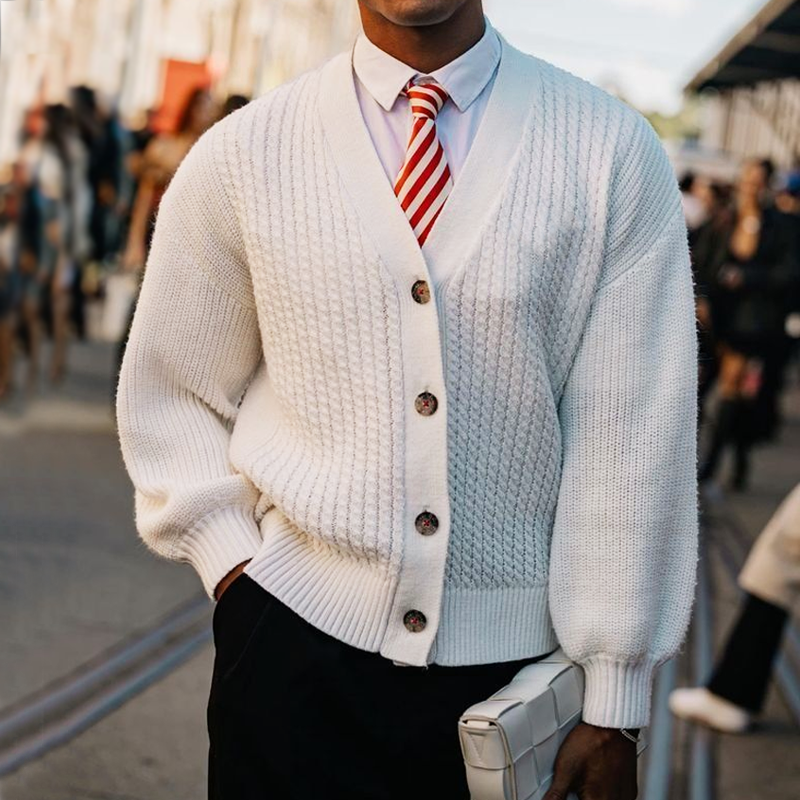 Men's Classic Casual White Button-down Knit Cardigan MTA3002J8U