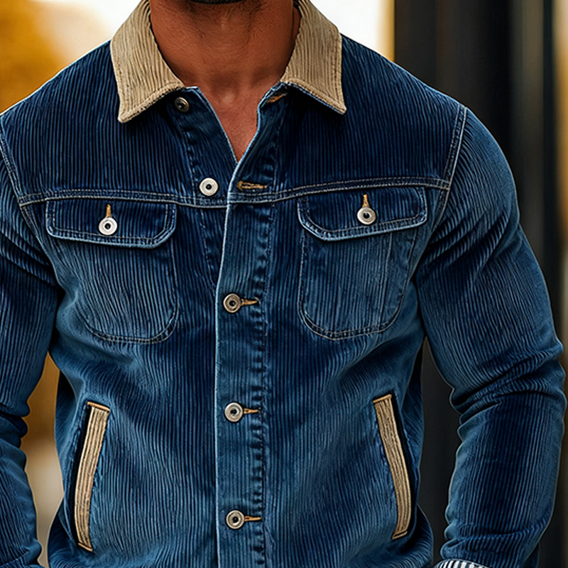 Men's Corduroy Paneled Single-breasted Lapel Jacket MTA1777J9X