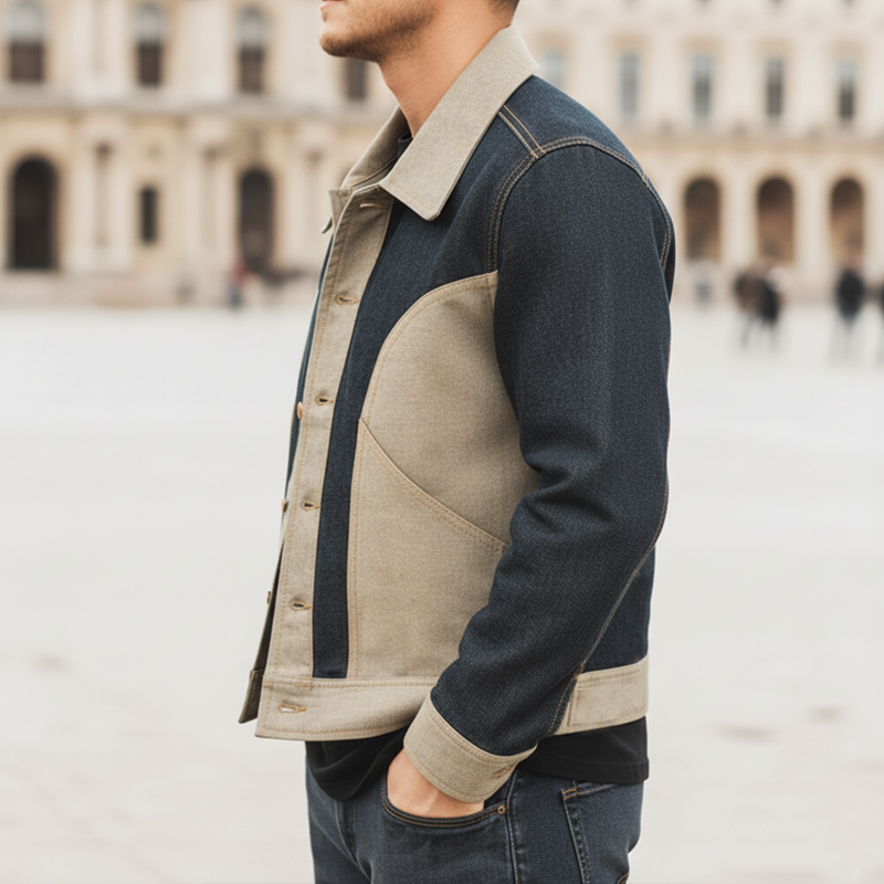 Men's Urban Color-block Denim Button-up Slim-fit Jacket MTA2255L7U