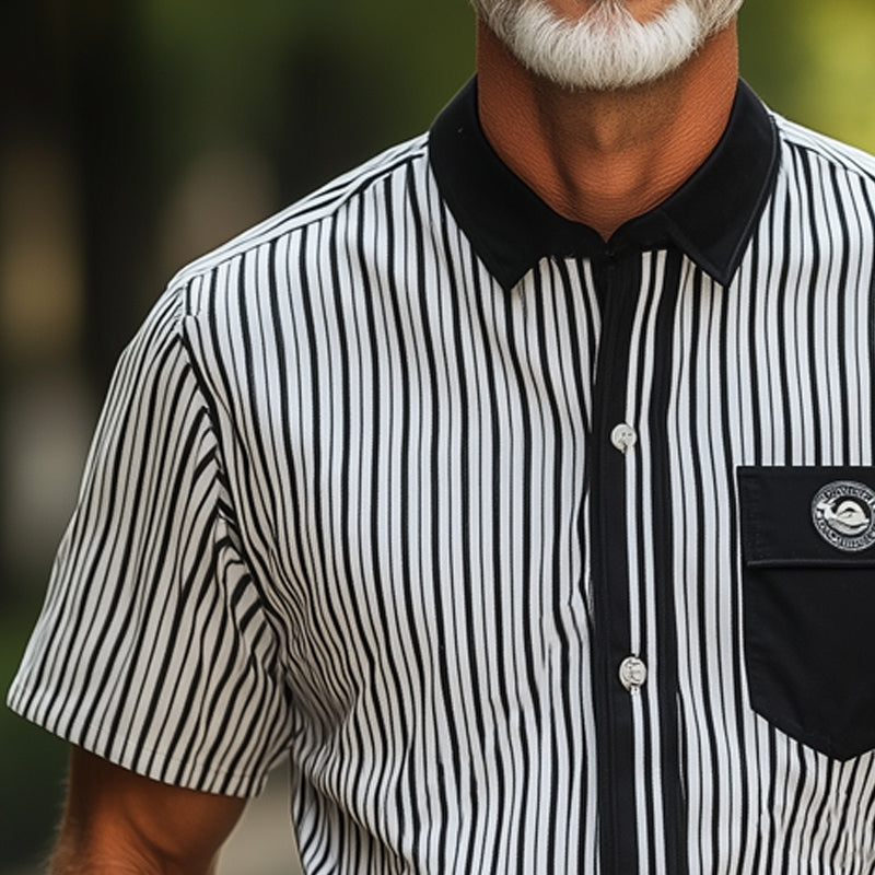 Men's Summer Business Vertical Striped Lapel Short-Sleeved Shirt MTA2147E9U