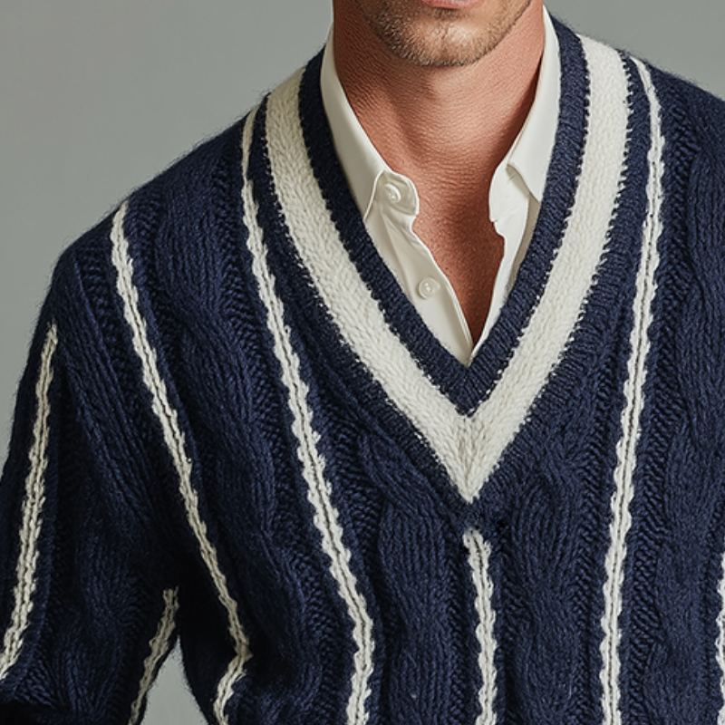 Men's Retro Casual British College Style Knitted V-neck Sweater MTA1835I9TO