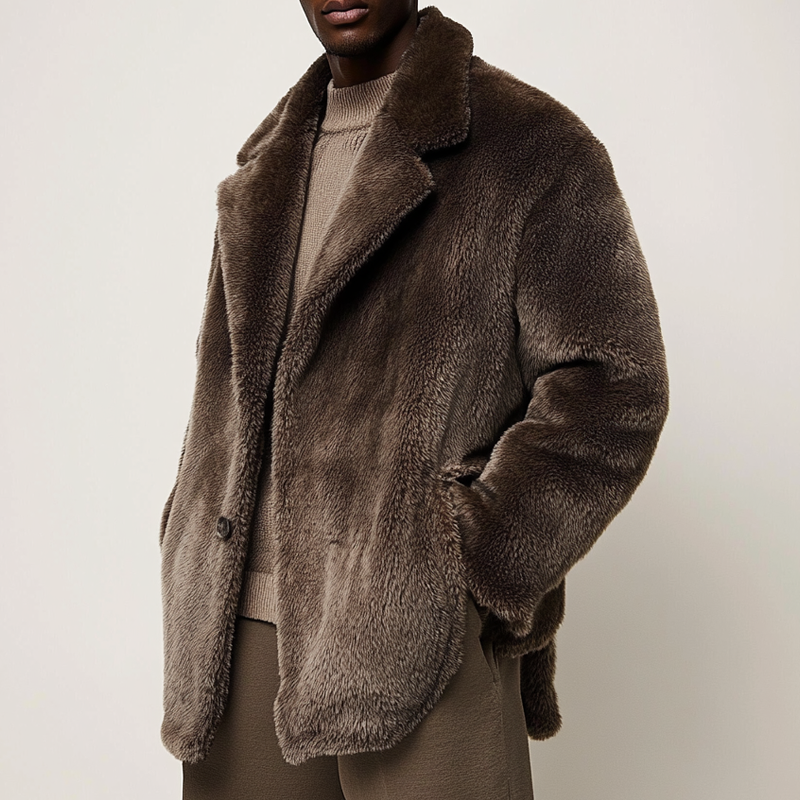 Men's Solid Color Faux Fur Collar Mid-length Coat MTA1593K0X